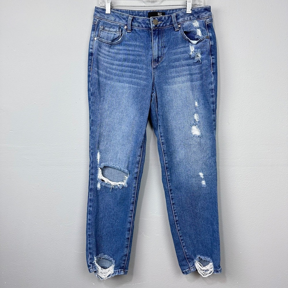 1822‎ Denim Distressed Jeans Womens 8 Blue Ripped Raw Hem Grunge Boho Cowgirl